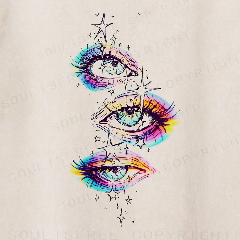 Soulisfree Triple Eye Rainbow Lash Mystic Vibe Washed Tee
