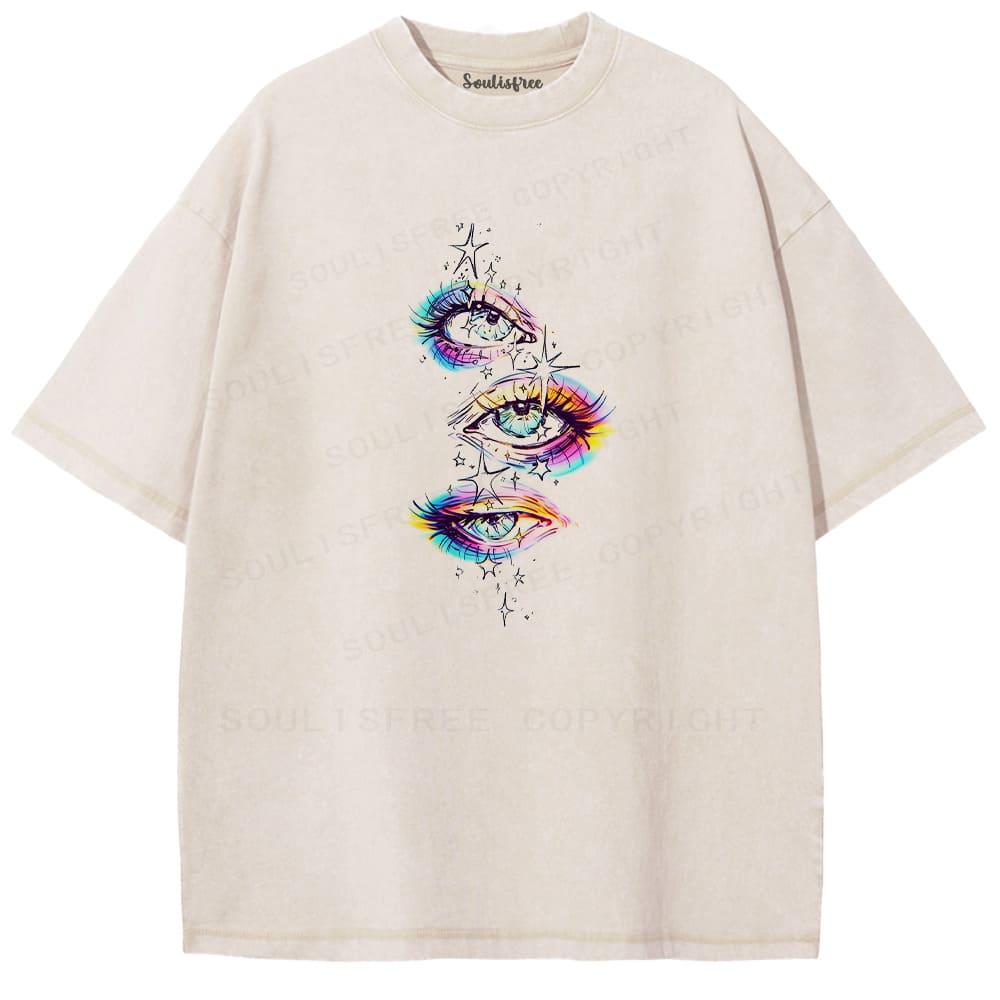 Soulisfree Triple Eye Rainbow Lash Mystic Vibe Washed Tee