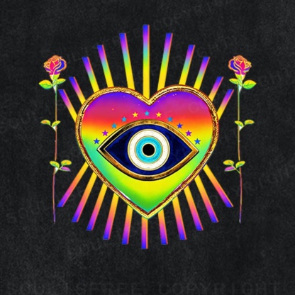 Soulisfree Rainbow Heart Cosmic Eye Mystic Vibe Washed Tee