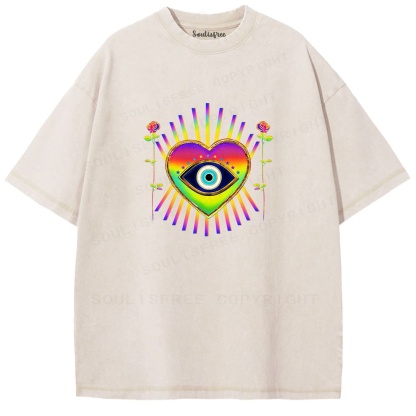 Soulisfree Rainbow Heart Cosmic Eye Mystic Vibe Washed Tee