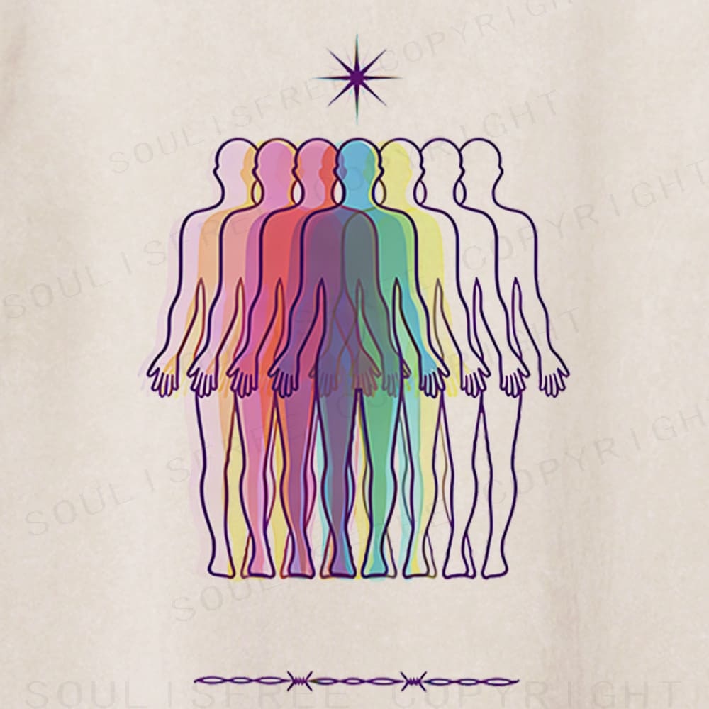 Soulisfree Rainbow Silhouette Star Crown Illusion Washed Tee