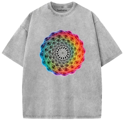 Soulisfree Rainbow Spiral Eye Vortex Illusion Washed Tee