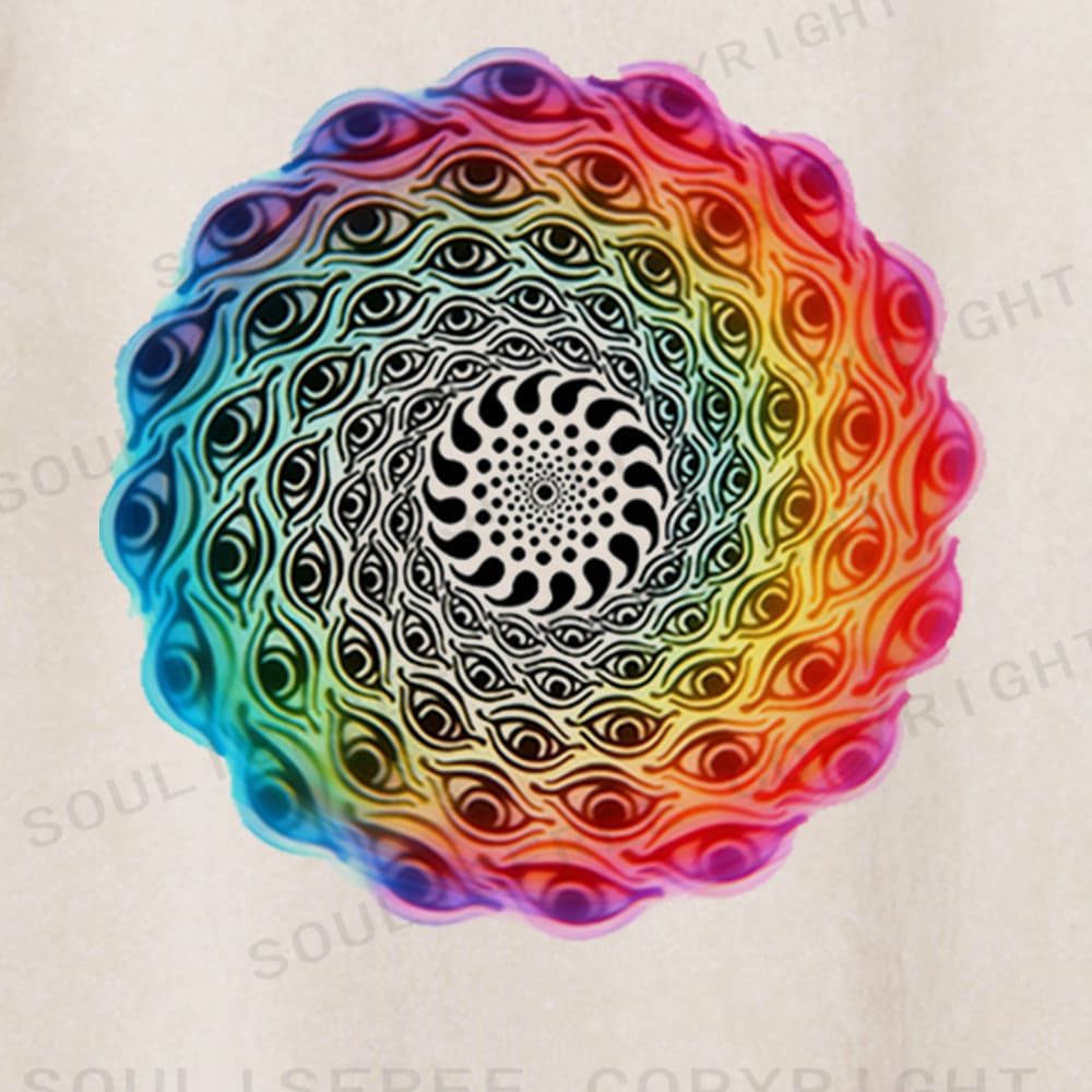 Soulisfree Rainbow Spiral Eye Vortex Illusion Washed Tee