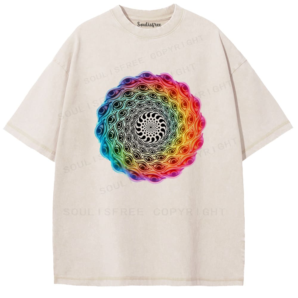 Soulisfree Rainbow Spiral Eye Vortex Illusion Washed Tee