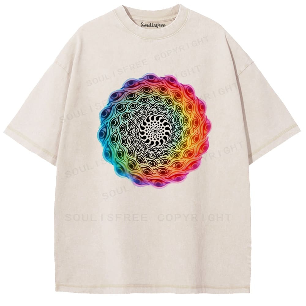 Soulisfree Rainbow Spiral Eye Vortex Illusion Washed Tee