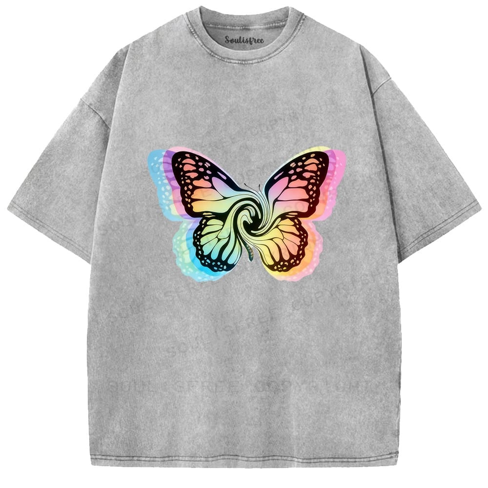 Soulisfree Rainbow Spiral Butterfly Illusion Washed Tee