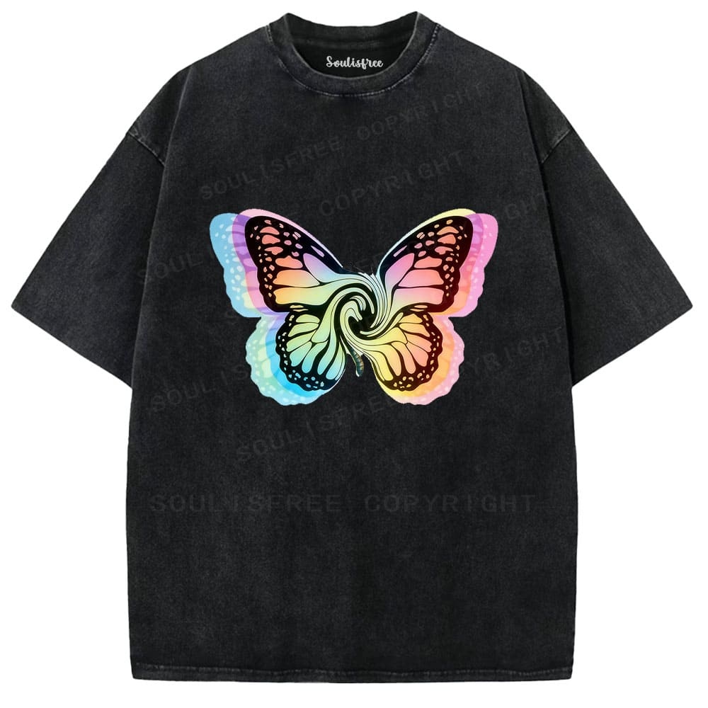 Soulisfree Rainbow Spiral Butterfly Illusion Washed Tee