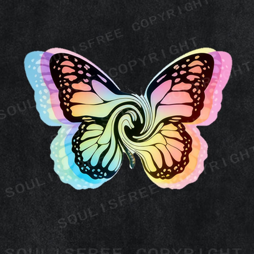 Soulisfree Rainbow Spiral Butterfly Illusion Washed Tee