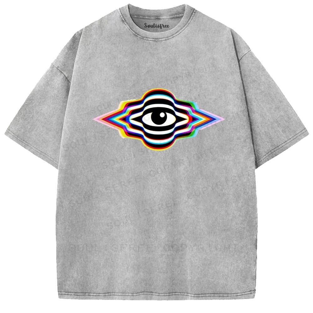 Soulisfree Rainbow Prism Eye Illusion Washed Tee