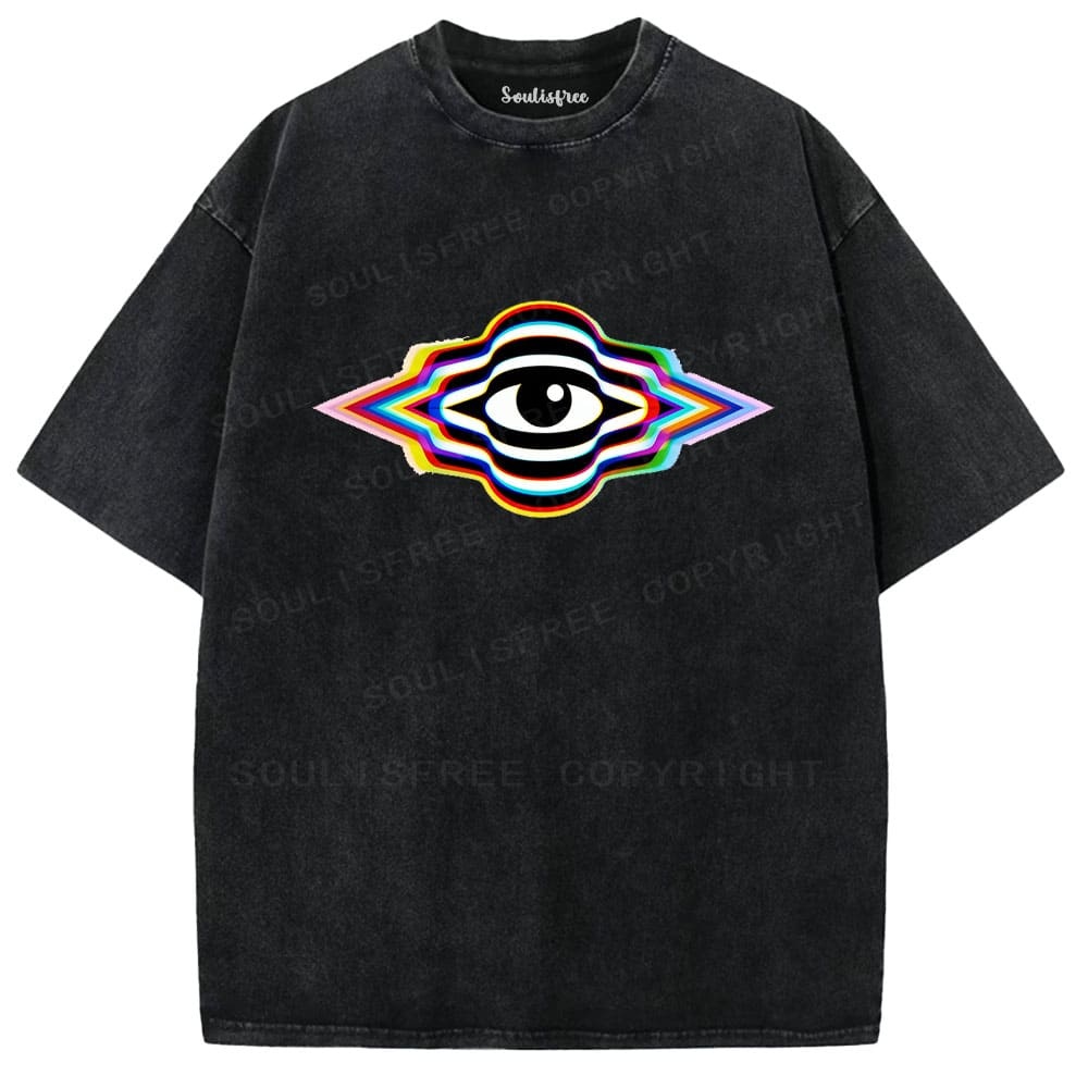 Soulisfree Rainbow Prism Eye Illusion Washed Tee