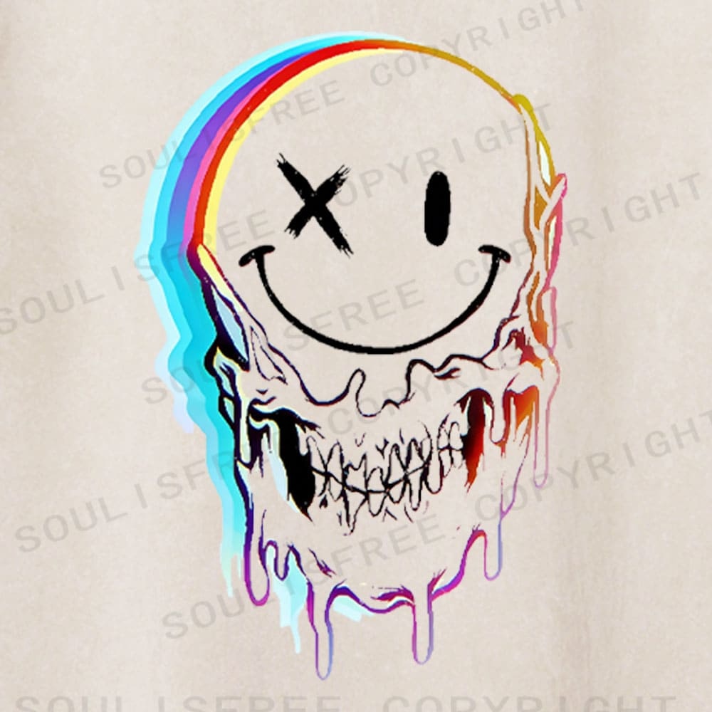 Soulisfree Rainbow Melt Grin Illusion Washed Tee