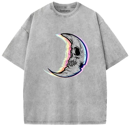 Soulisfree Crescent Skull Rainbow Edge Illusion Washed Tee