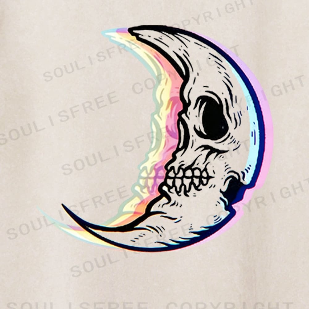 Soulisfree Crescent Skull Rainbow Edge Illusion Washed Tee