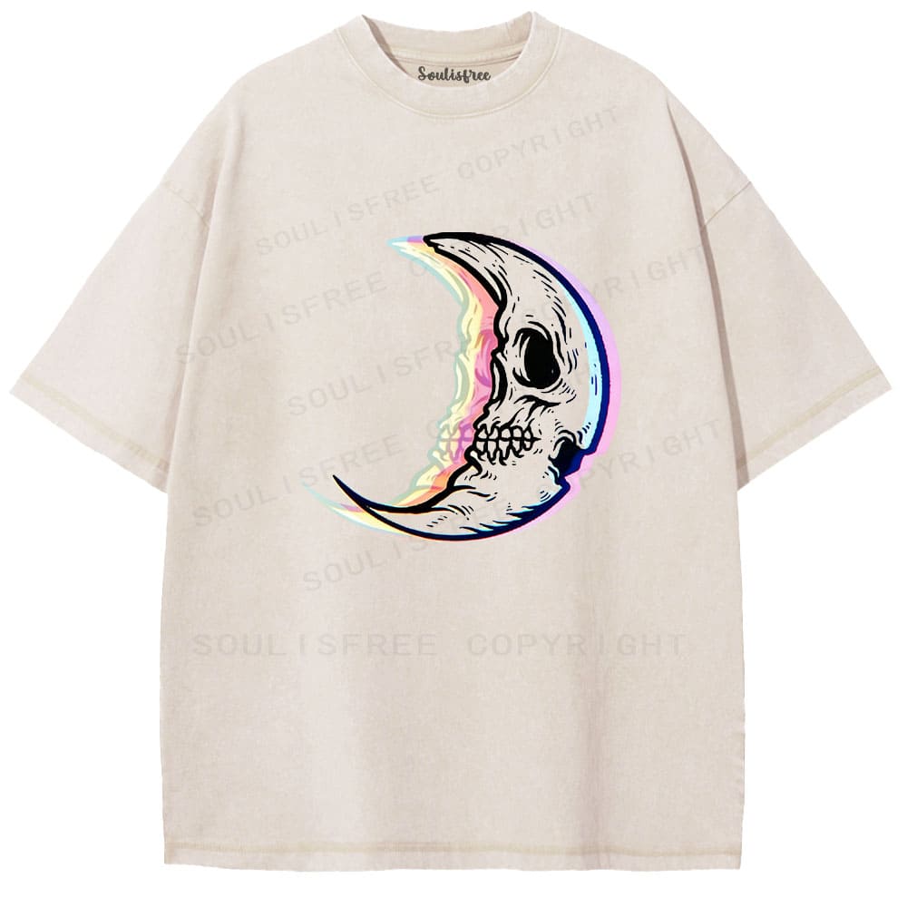 Soulisfree Crescent Skull Rainbow Edge Illusion Washed Tee