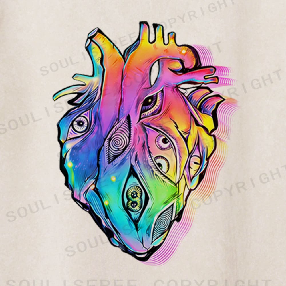 Soulisfree Rainbow Heart Spiral Eye Illusion Washed Tee