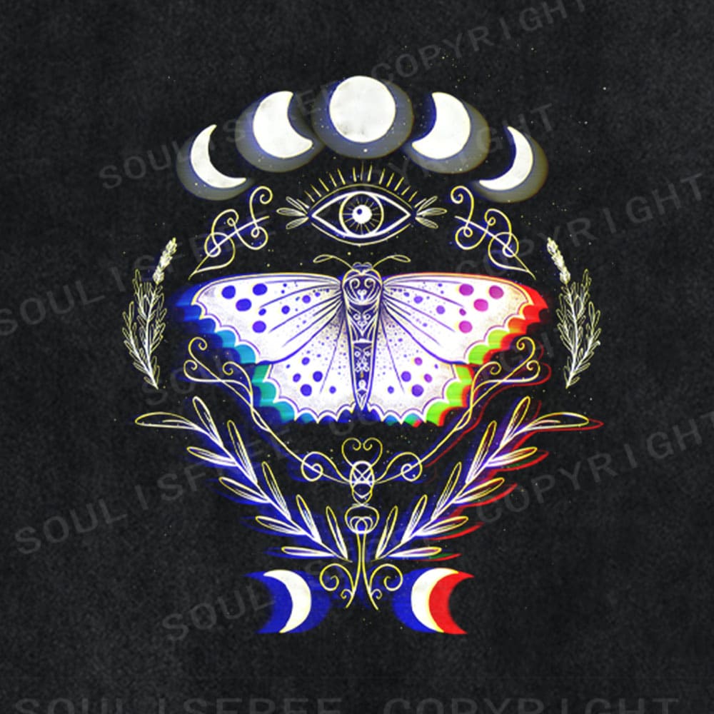 Soulisfree Moon Phase Butterfly Illusion Washed Tee