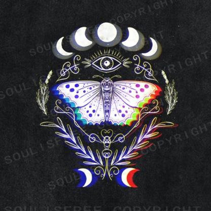 Soulisfree Moon Phase Butterfly Illusion Washed Tee