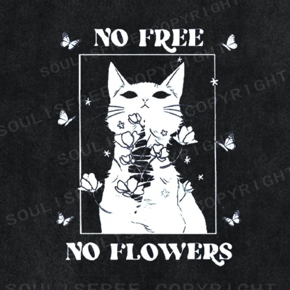 Soulisfree White Cat Floral Frame Washed Tee