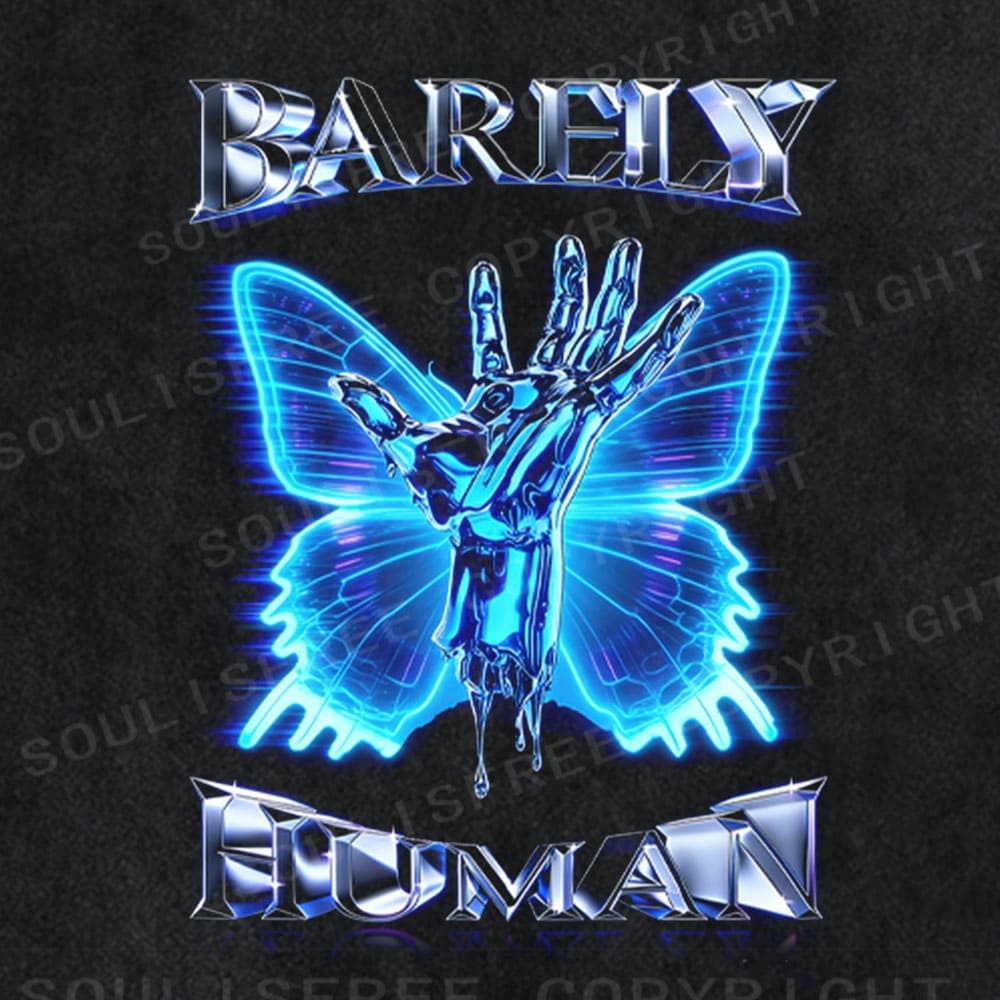 Soulisfree Chrome Hand Neon Wing Illusion Washed Tee