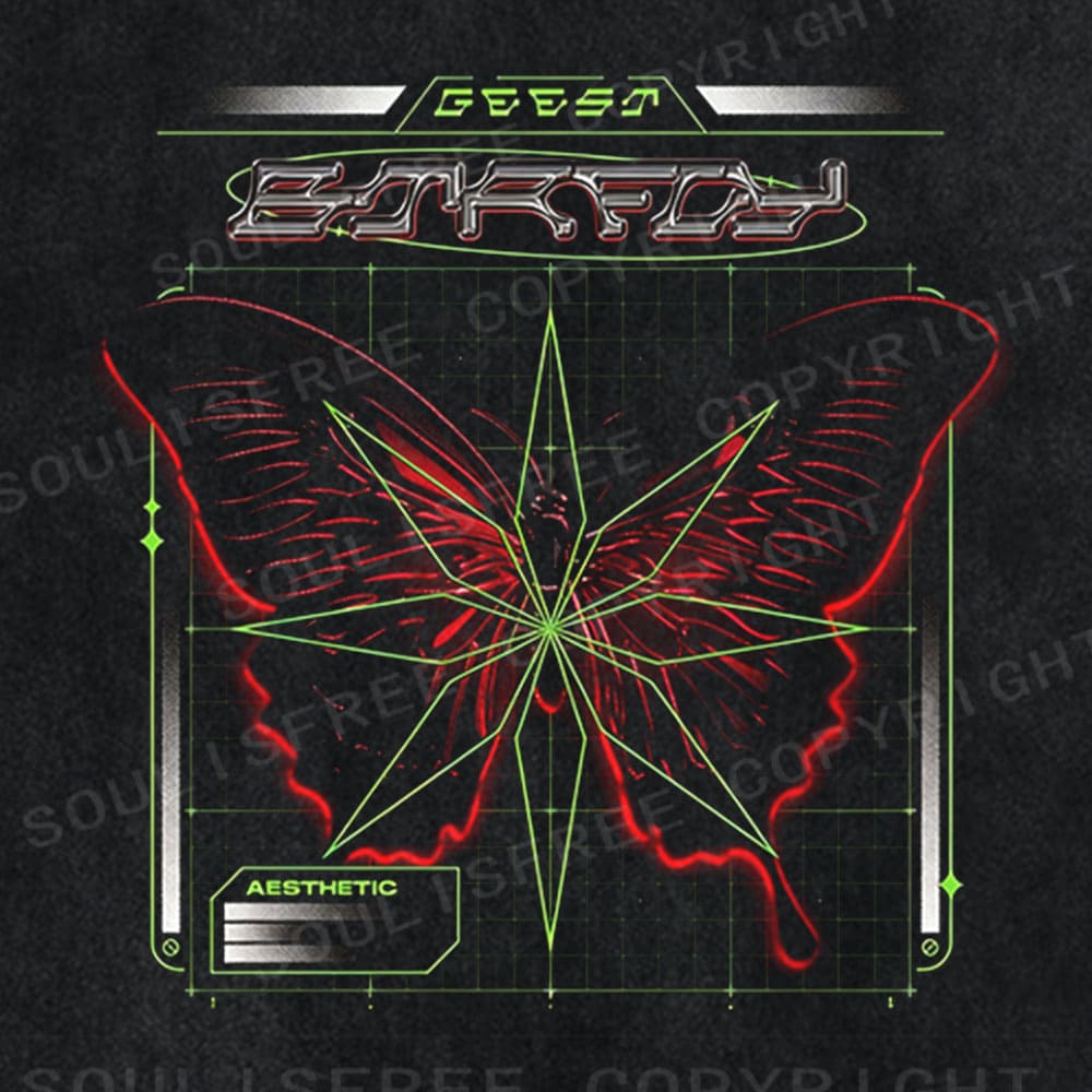 Soulisfree Digital Wing Neon Grid Washed Tee