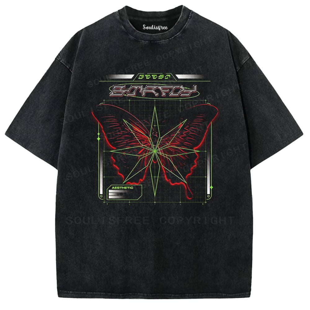 Soulisfree Digital Wing Neon Grid Washed Tee