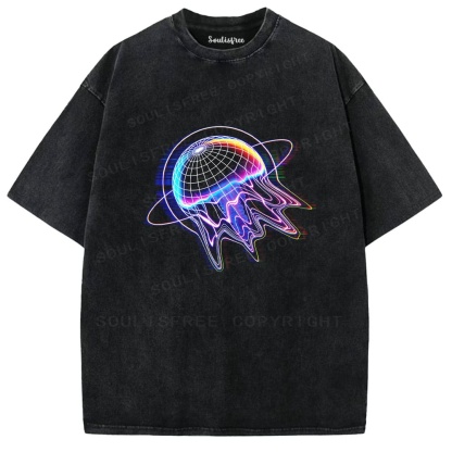Soulisfree Neon Abyss Digital Tide Illusion Washed Tee