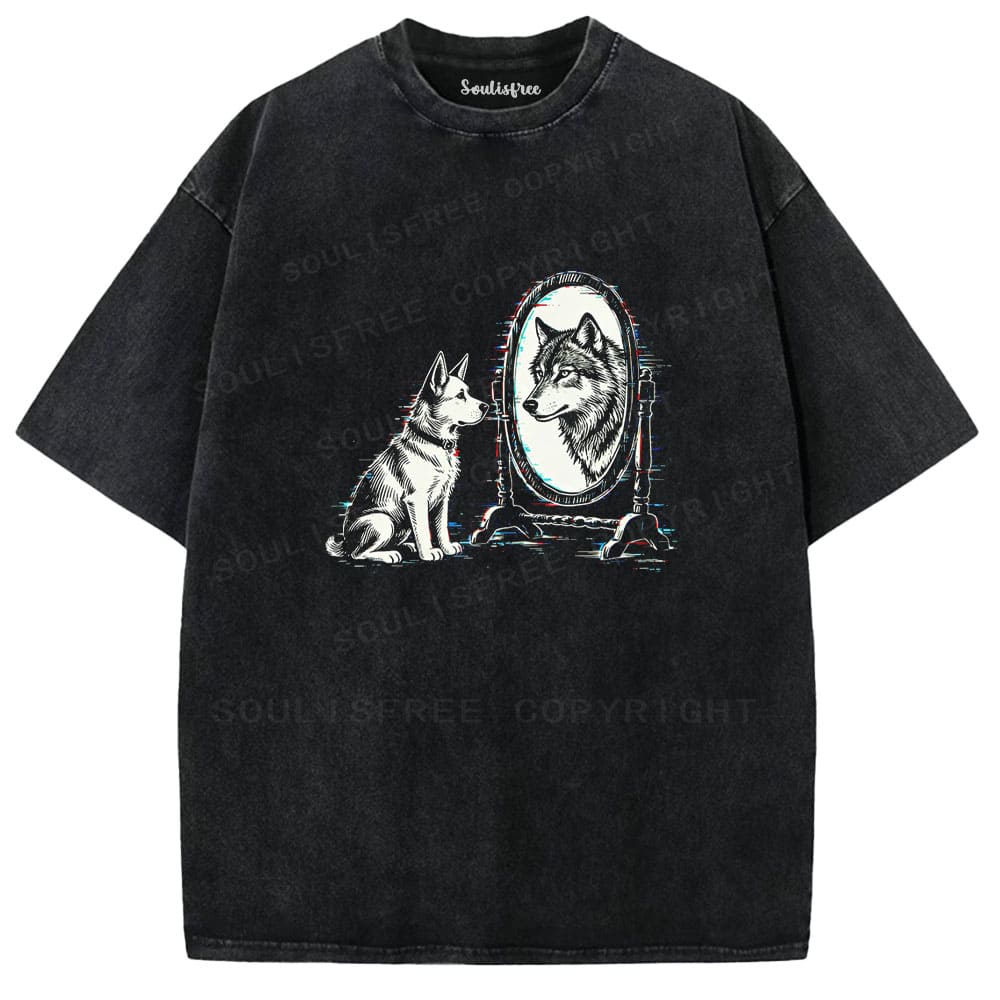 Soulisfree Inner Wolf Mirror Threshold  Illusion Washed Tee