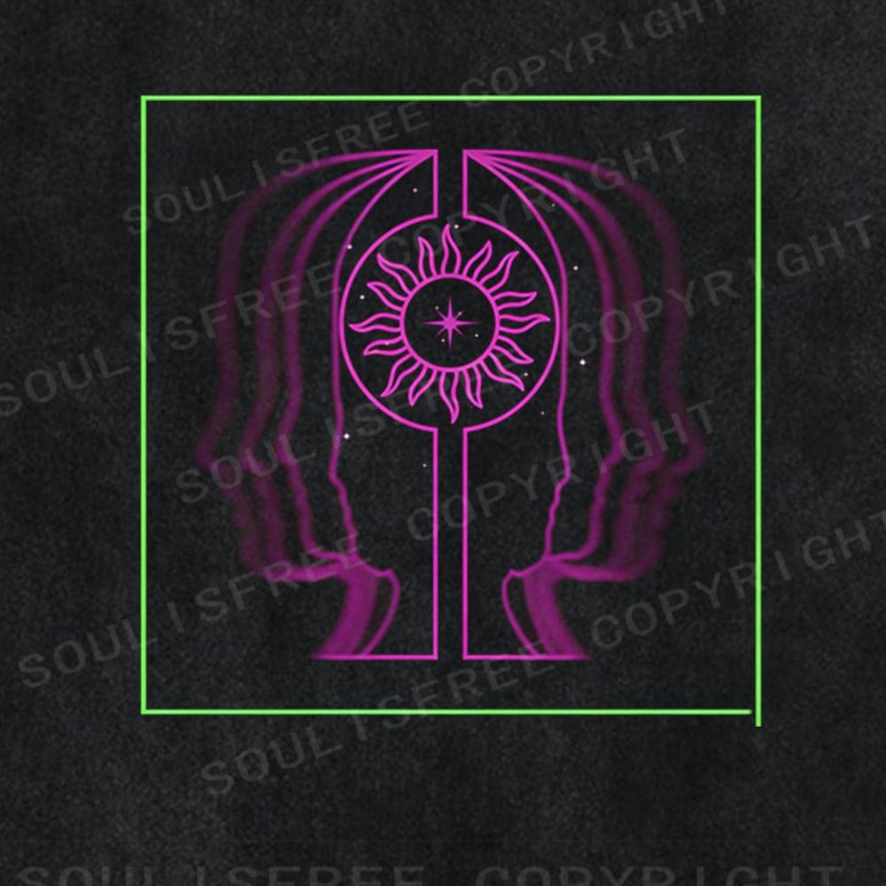 Soulisfree Dual Silhouette Cosmic Core Illusion Washed Tee