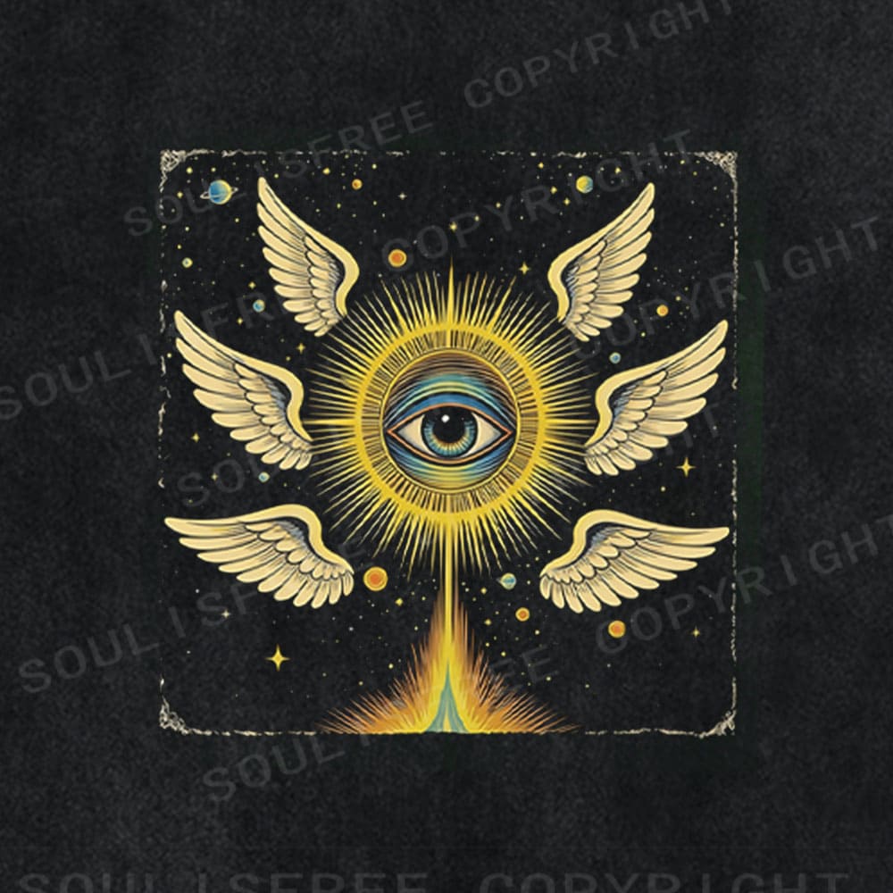 Soulisfree Celestial Eye Winged Radiance Washed Tee