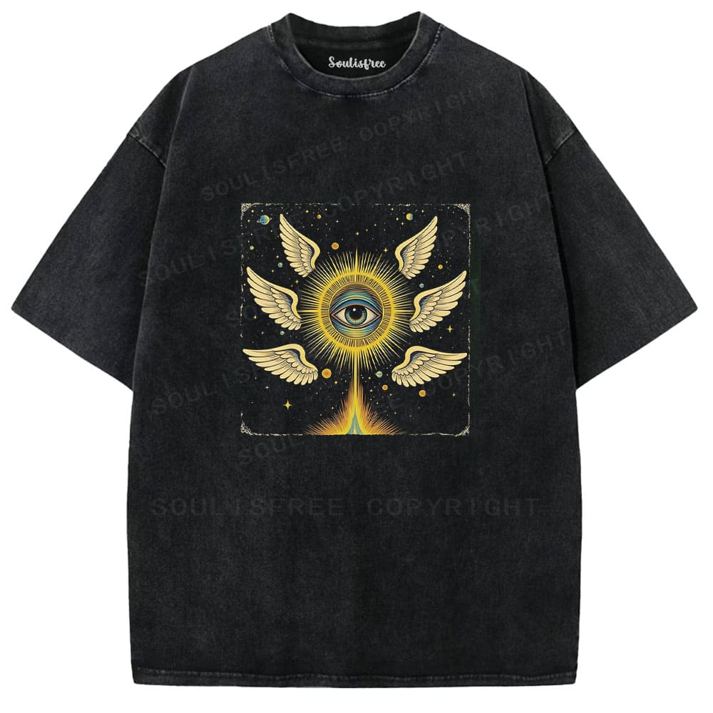 Soulisfree Celestial Eye Winged Radiance Washed Tee