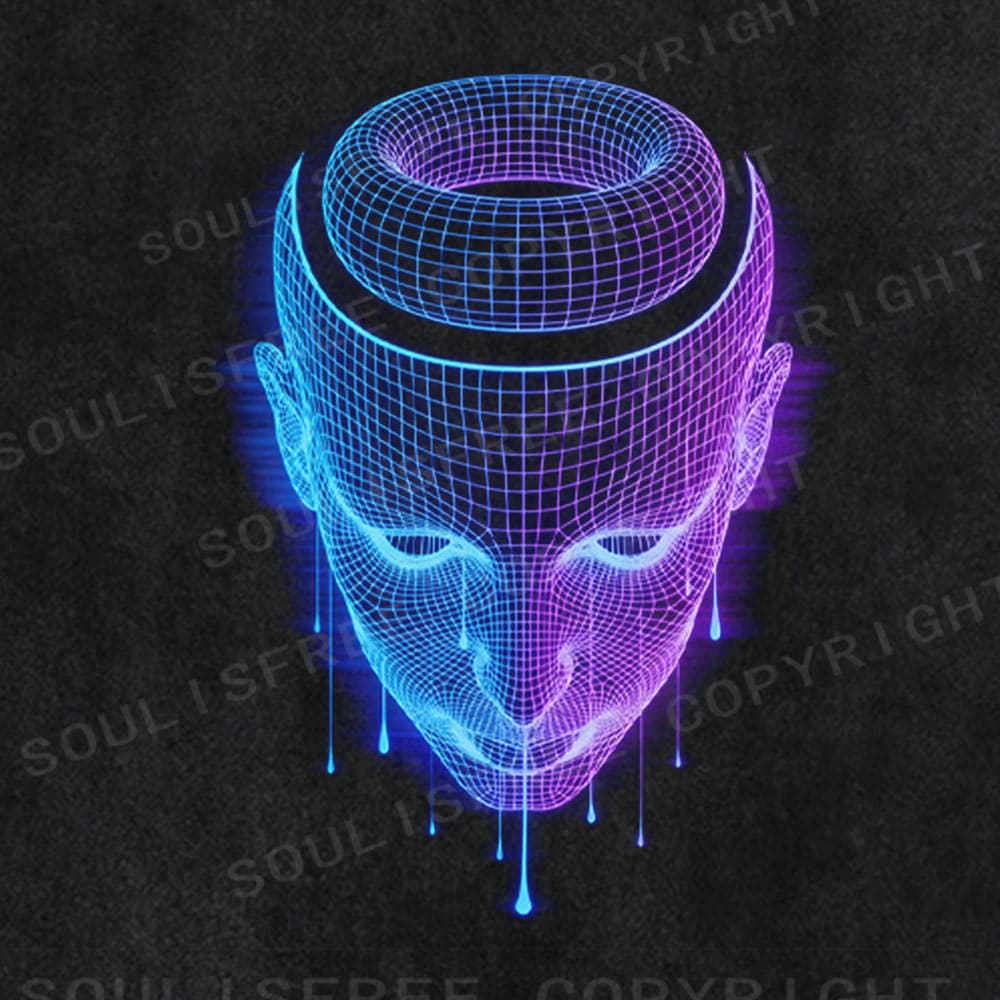 Soulisfree Neon Wireframe Alien Halo Illusion Washed Tee