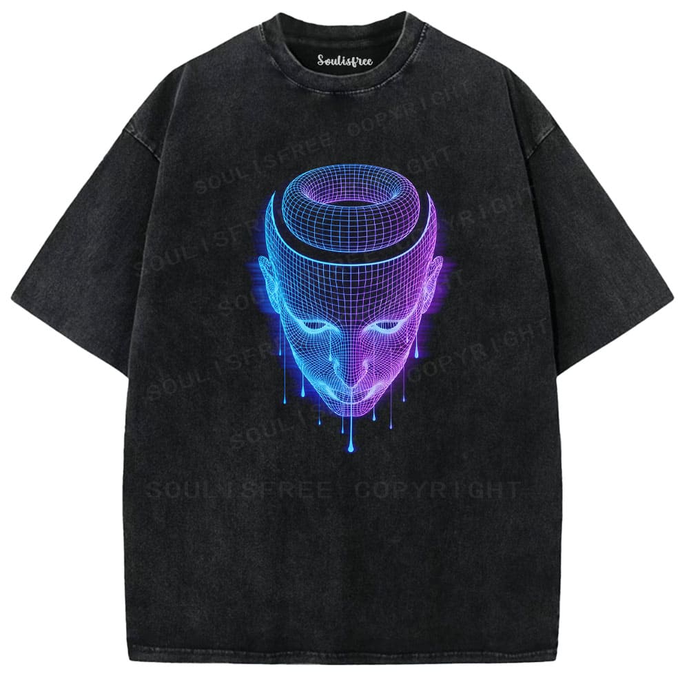 Soulisfree Neon Wireframe Alien Halo Illusion Washed Tee