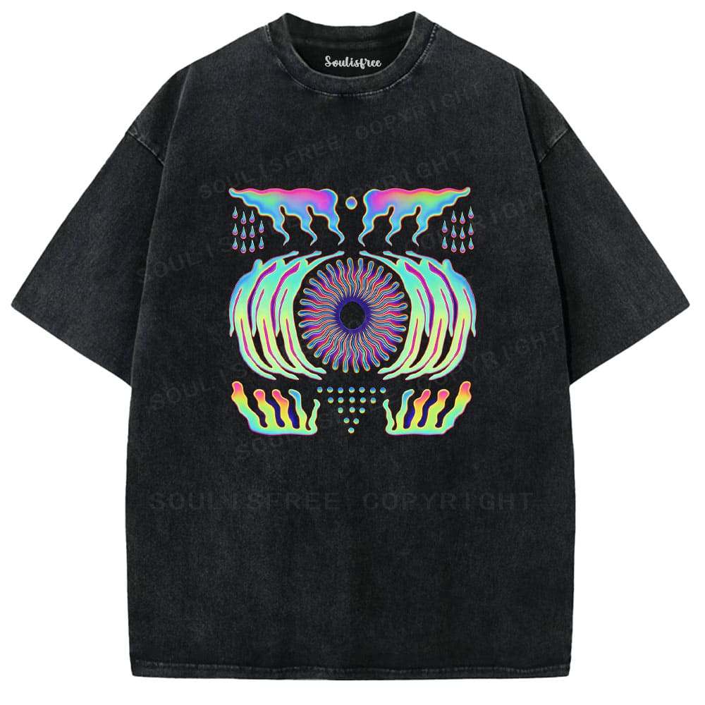 Soulisfree Liquid Chroma Psychedelic Vortex Illusion Washed Tee