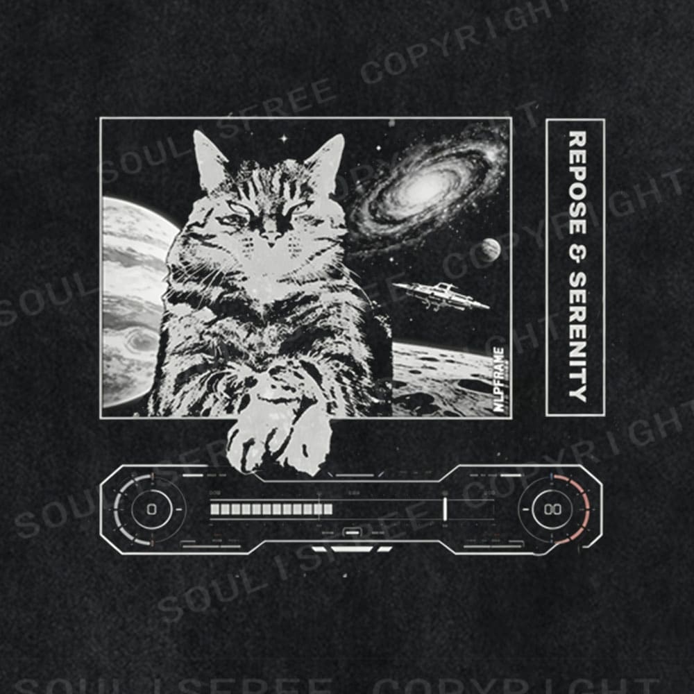 Soulisfree Cosmic Feline Neo-Retro Interface Washed Tee