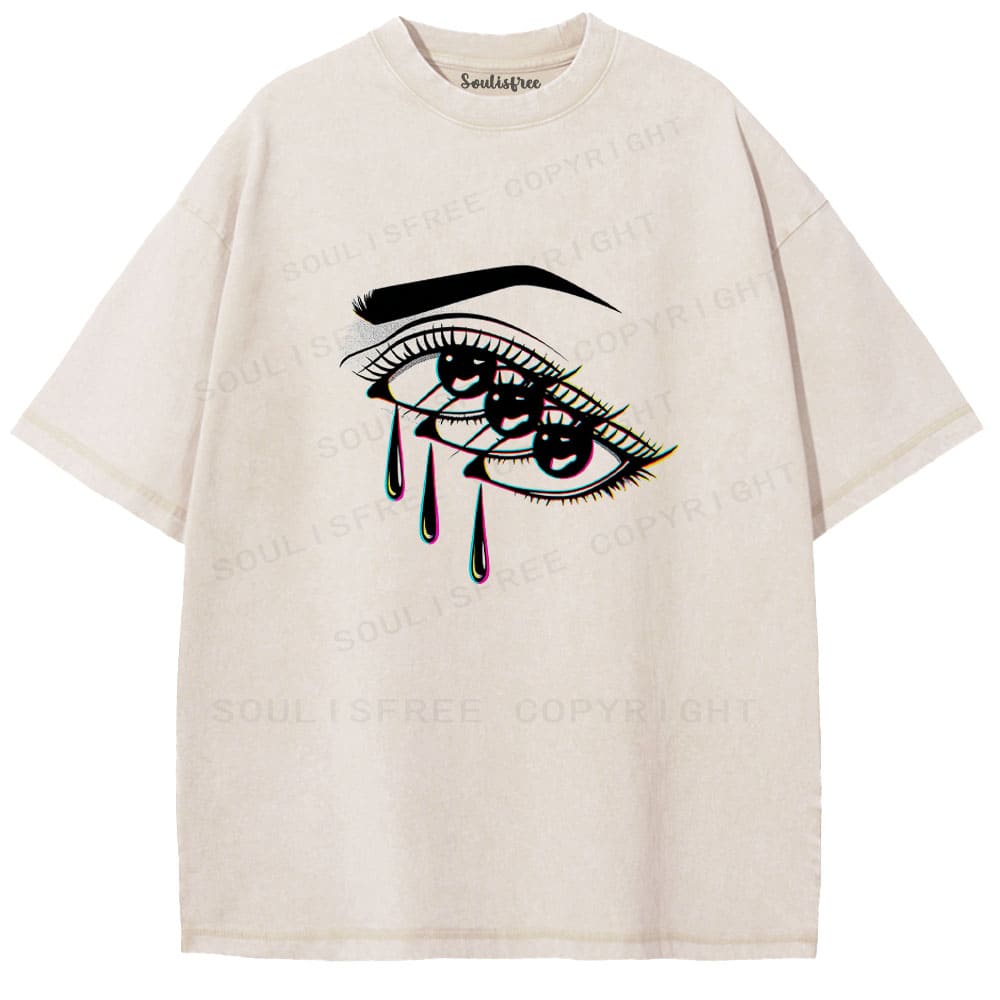 Soulisfree Tri-Pupil Tear Flux Chroma Sorrow Echo Washed Tee
