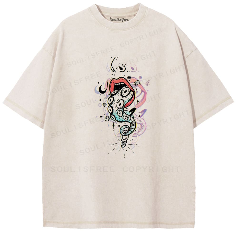 Soulisfree Oral Vortex Flux Psychedelic Tongue Echo Illusion Washed Tee