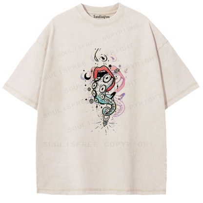 Soulisfree Oral Vortex Flux Psychedelic Tongue Echo Illusion Washed Tee