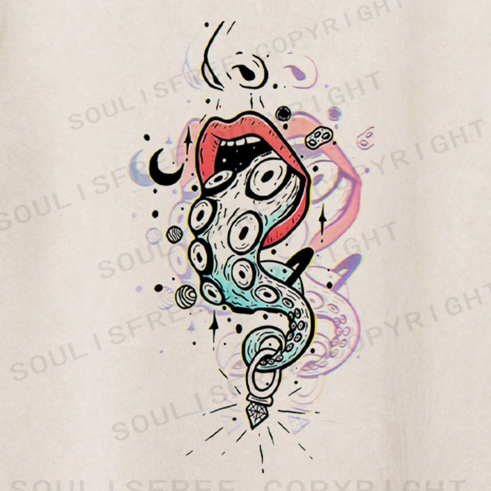 Soulisfree Oral Vortex Flux Psychedelic Tongue Echo Illusion Washed Tee