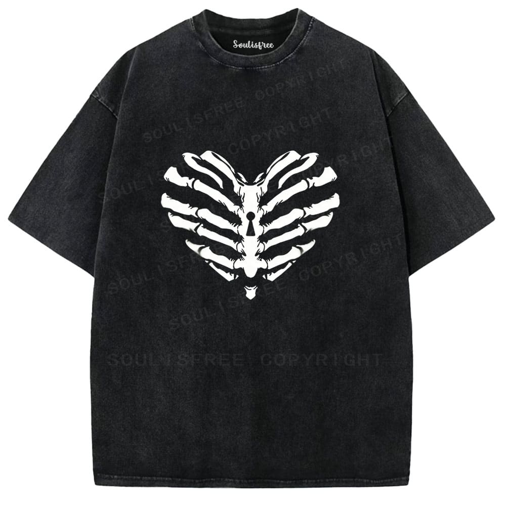 Soulisfree Ribcage Heart Flux Locked Soul Washed Tee