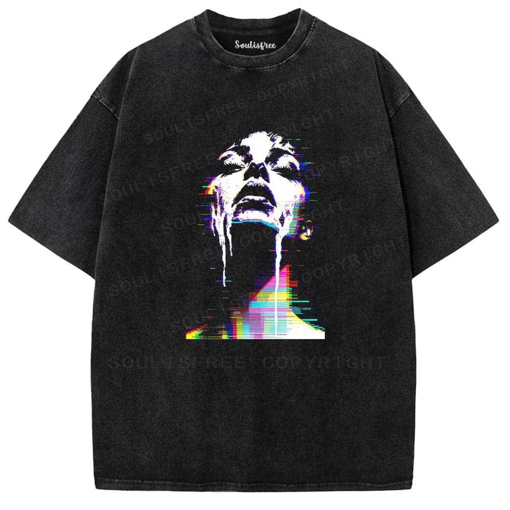 Soulisfree Digital Tear Flux Chromatic Soul Overflow Illusion Washed Tee