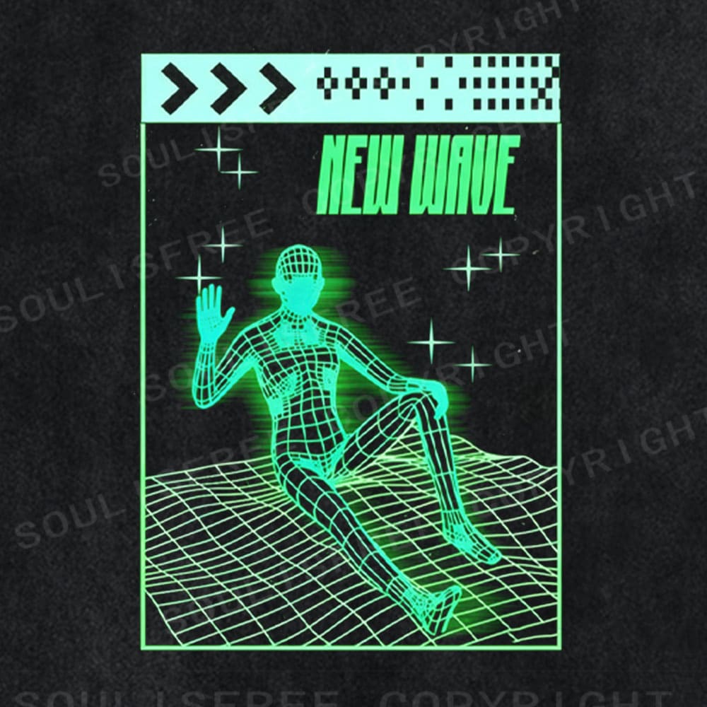 Soulisfree Wireframe Presence Digital Horizon Illusion Washed Tee