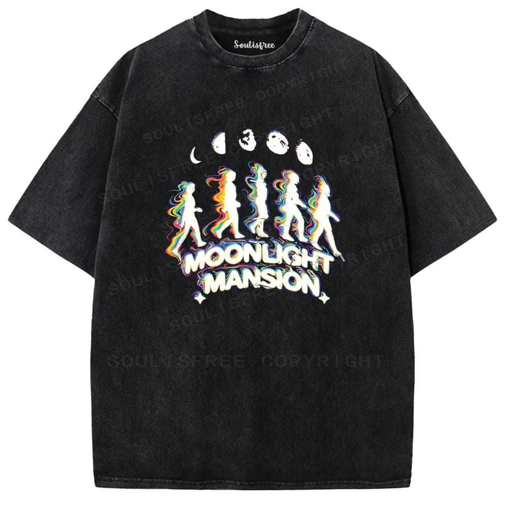 Soulisfree Lunar Cycle Silhouette Psychedelic Washed Tee