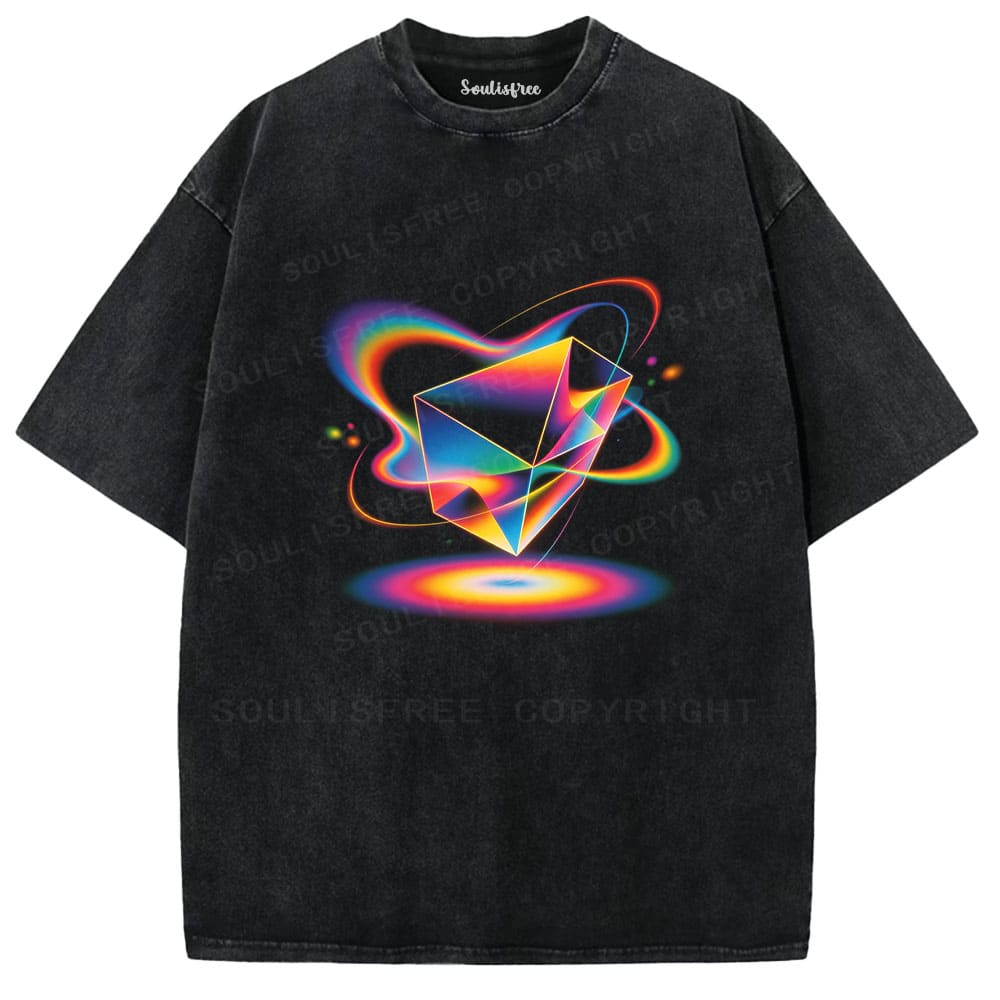 Soulisfree Geometric Energy Prism Rainbow Vortex Graphic Washed Tee