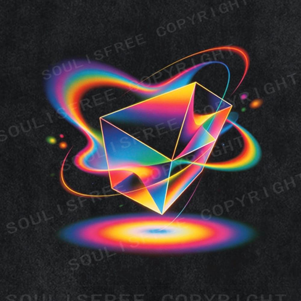 Soulisfree Geometric Energy Prism Rainbow Vortex Graphic Washed Tee