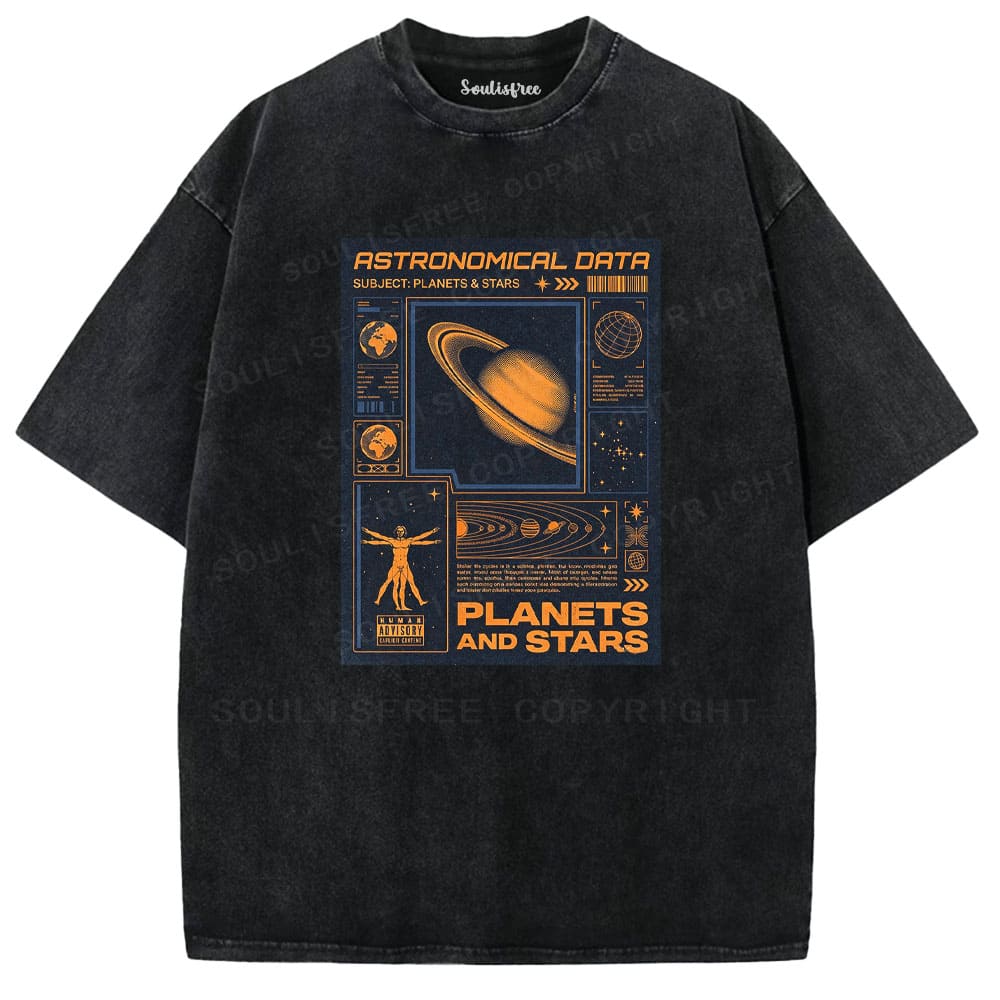 Soulisfree Solar System Blueprint Vintage Space Exploration Washed Tee