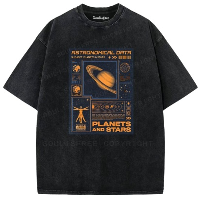 Soulisfree Solar System Blueprint Vintage Space Exploration Washed Tee