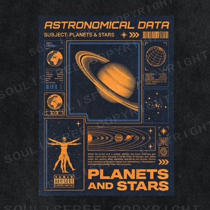Soulisfree Solar System Blueprint Vintage Space Exploration Washed Tee