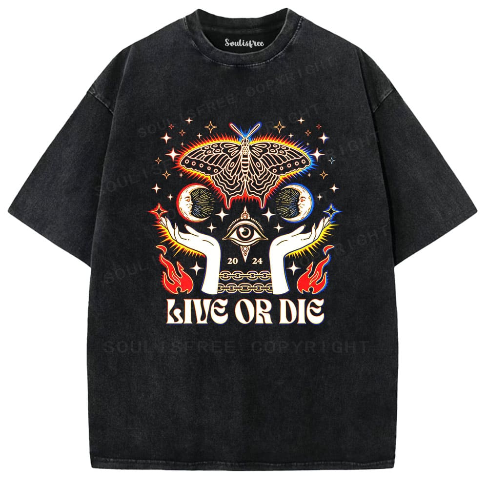 Soulisfree Live or Die Moth Mystic Eye Occult Graphic Washed Tee