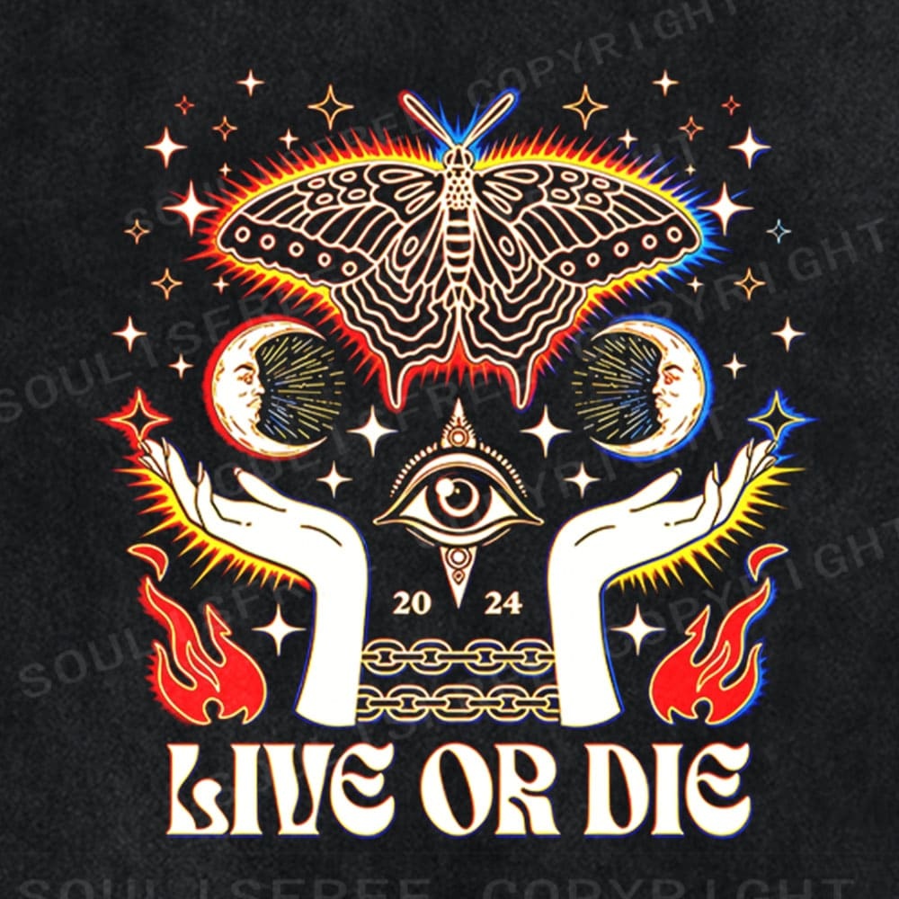 Soulisfree Live or Die Moth Mystic Eye Occult Graphic Washed Tee