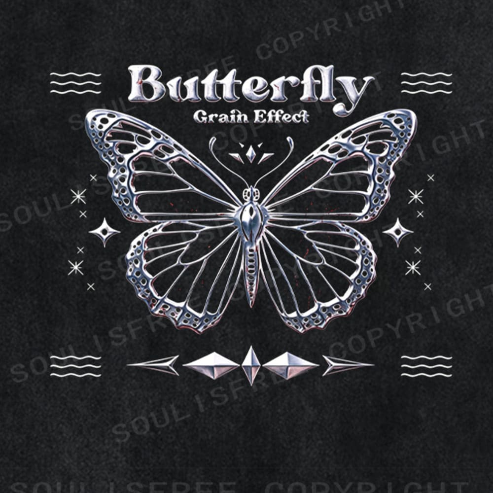 Soulisfree Metallic Butterfly Grain Effect Futuristic Washed Tee